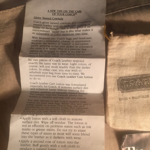1986 Coach instructions and care paper.  Drawstring satchels - Picture 3 of 10